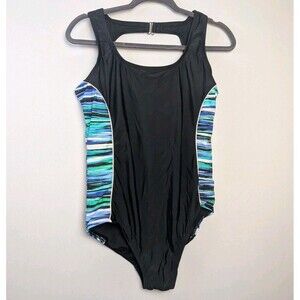 Catalina One Piece Swimsuit 1X 16W Slimming Built in bra Tummy Control Black